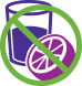 Graphic of glass and grapefruit crossed out – indicating not to drink grapefruit juice while taking Jakafi