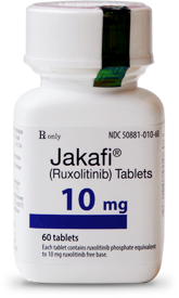 Image of bottle of Jakafi® ruxolitinib (tablets) – 10 mg.