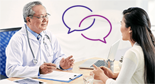 Image of Healthcare Professional and a patient talking Take an active role in identifying spleen enlargement in PV