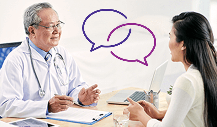 Image of Healthcare Professional and a patient talking Take an active role in identifying spleen enlargement in PV
