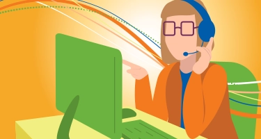 Image of a Healthcare Professional sitting at a desk, talking on the phone about the IncyteCARES – patient support program