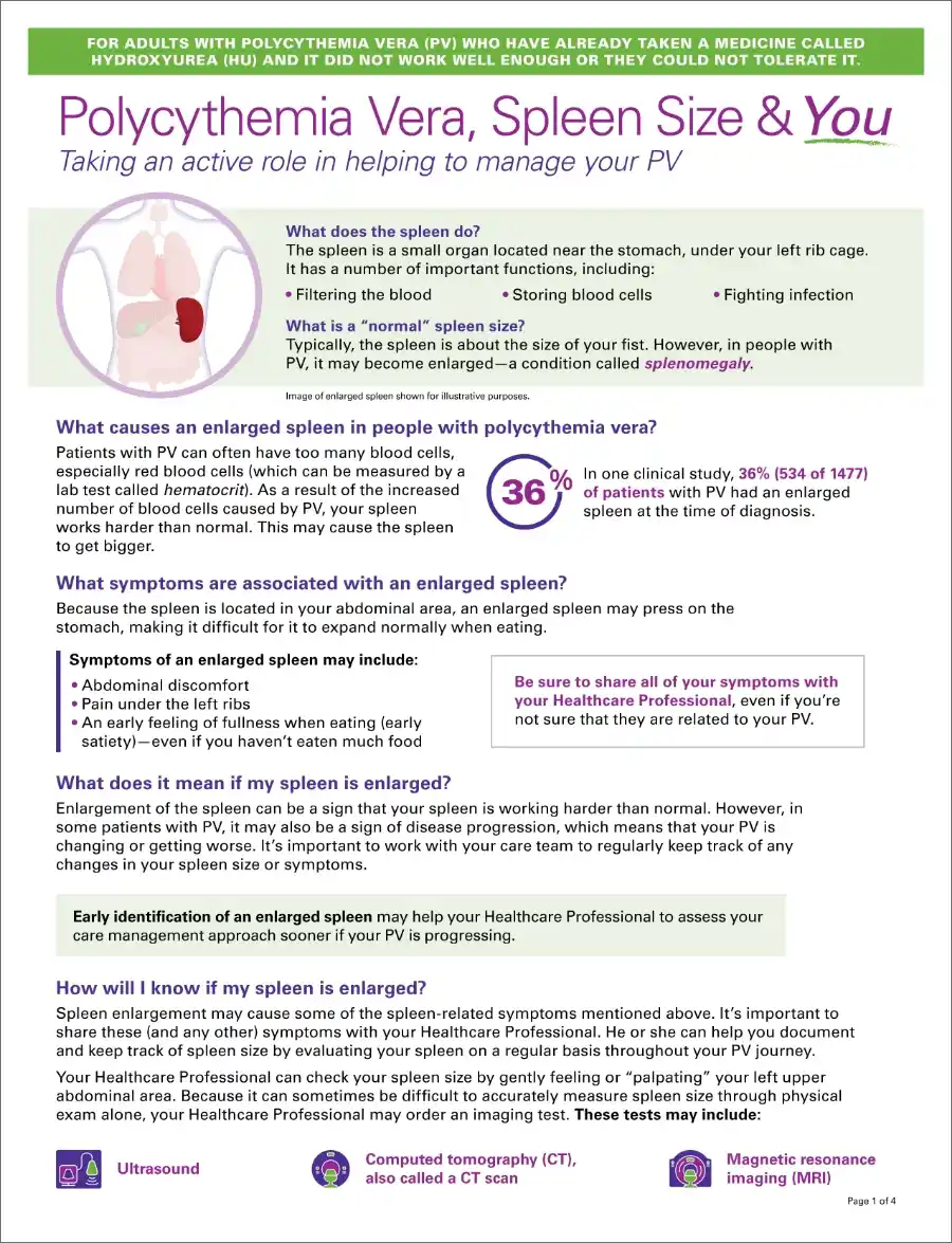 Graphic of Polycythemia Vera, Spleen Size & You document
