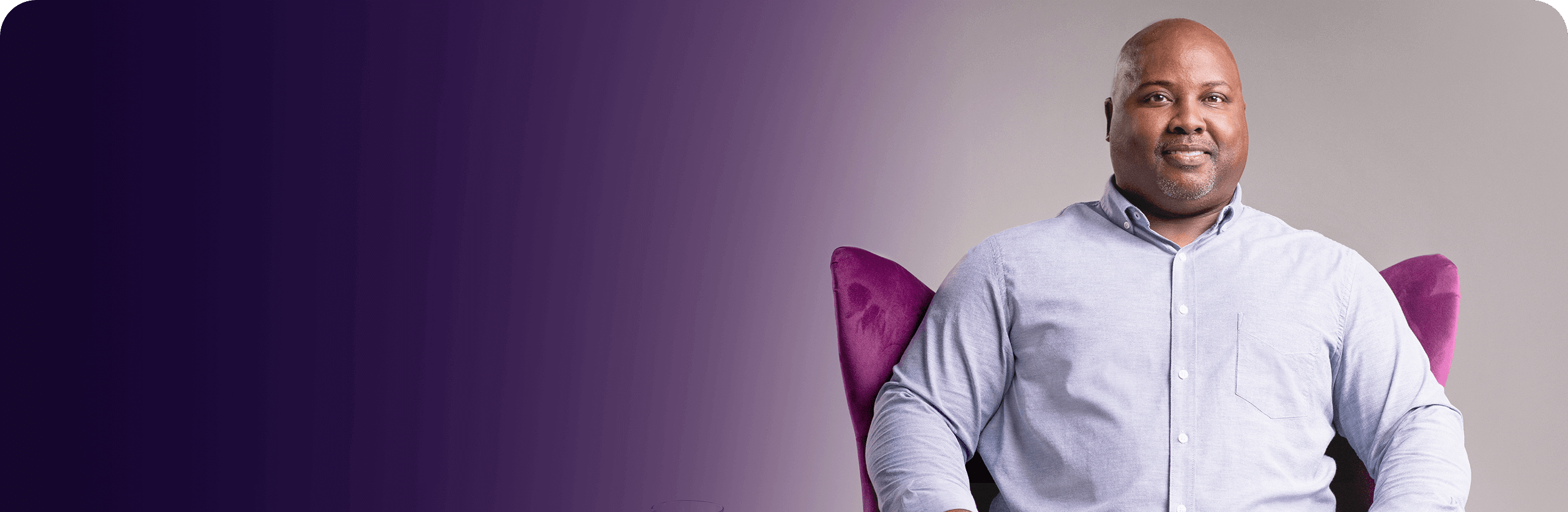 Image of Mark, "The Coach" from The Purple Chair video – with text – Taking Jakafi for Intermediate-Risk MF since 2017.